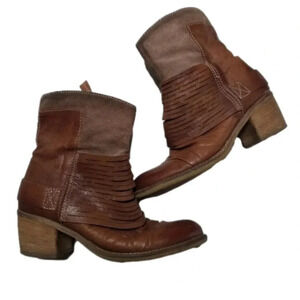 MJUS Brown Suede Leather Strappy Ankle  Boots